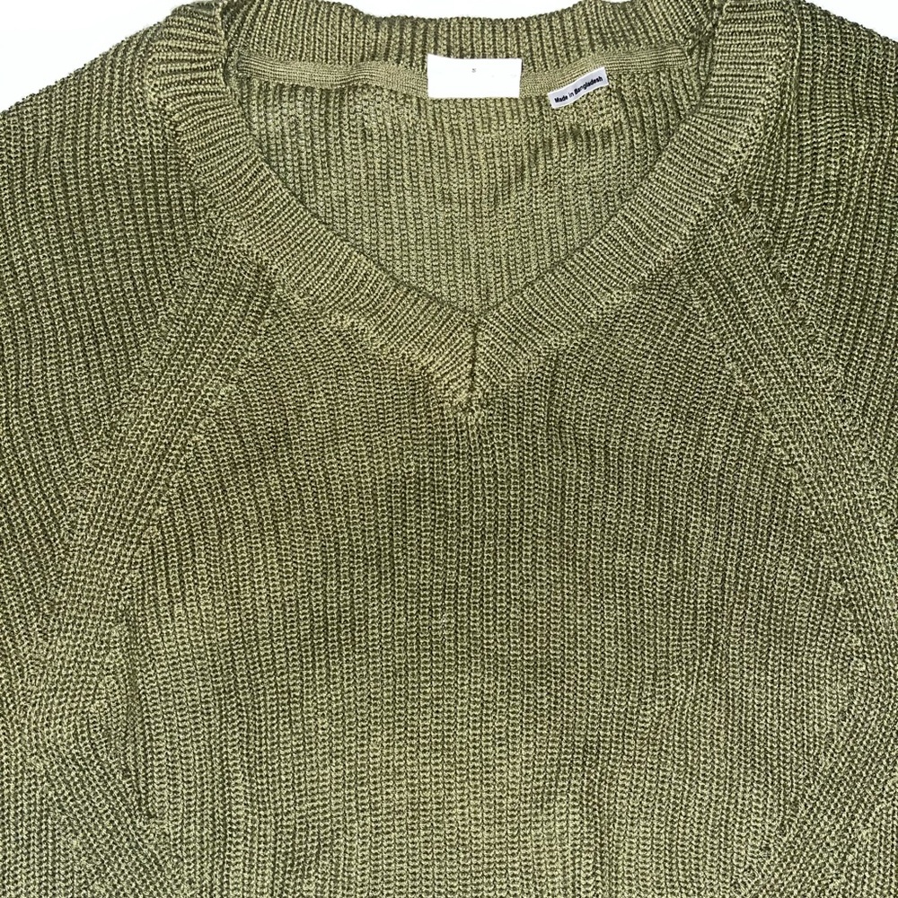 Noisy May 3/4 Length V-Neck Green Knit Sweater